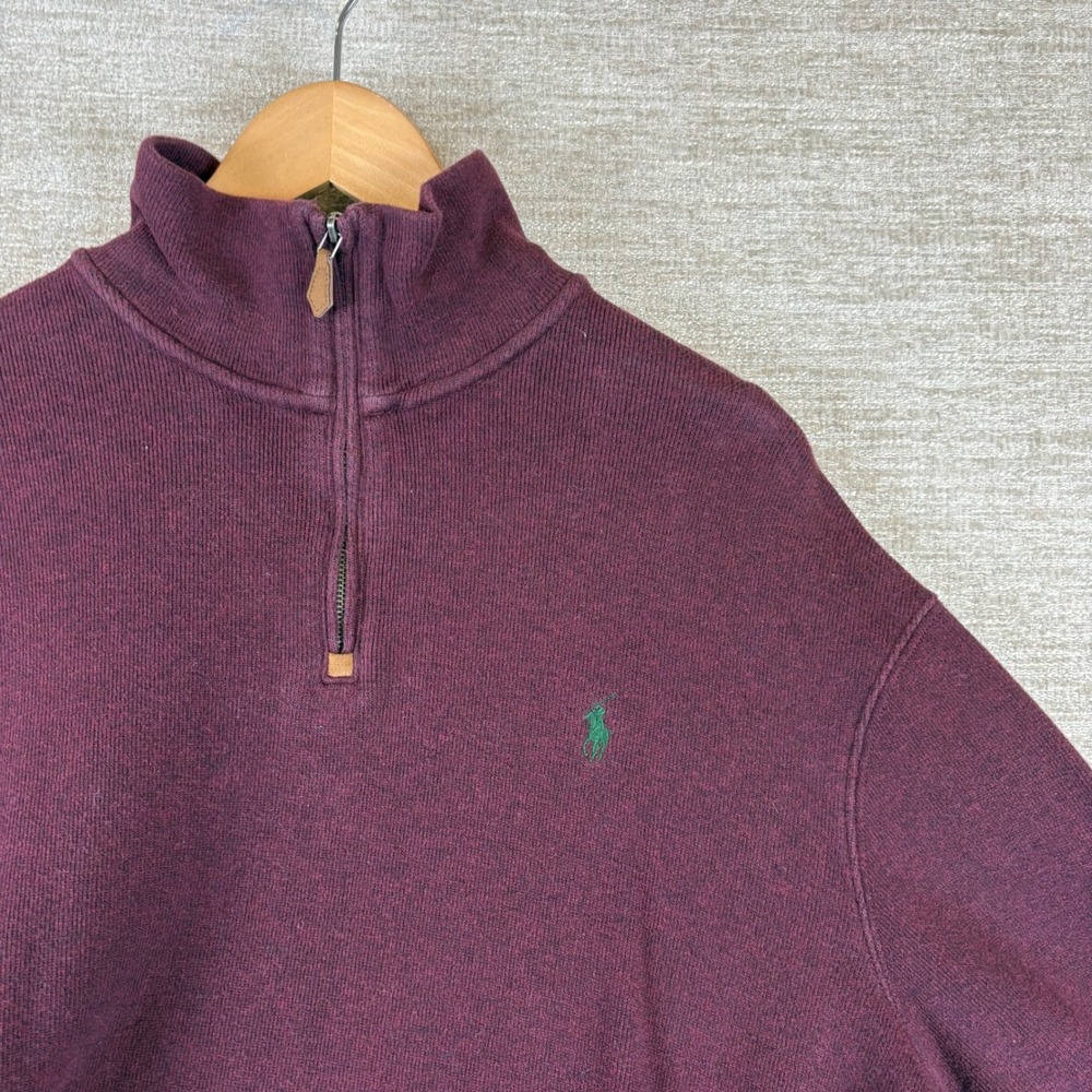 VTG Polo Ralph Lauren Class Fit 1/4 Zip Pullover Sweater Burgundy Heather Men XL